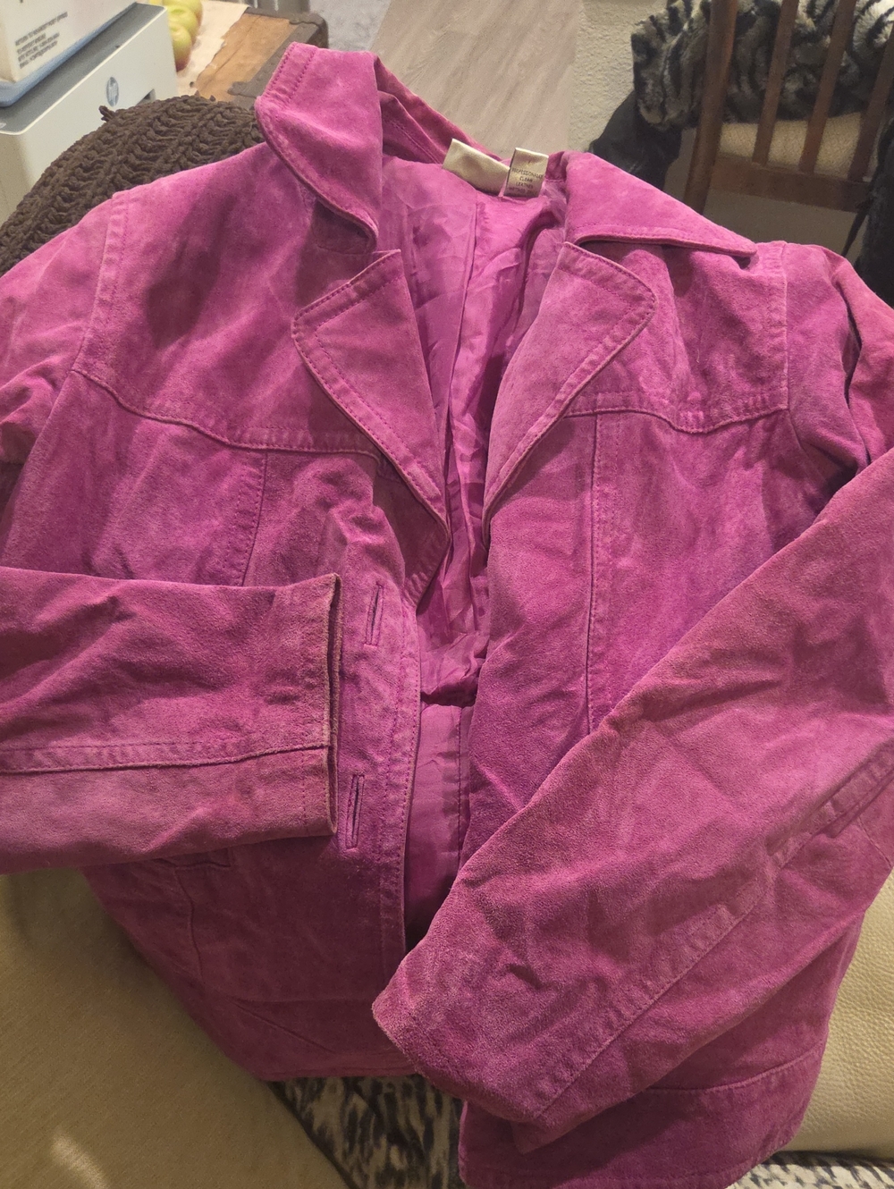 Chico's Vintage Fuchsia Leather Jacket Sz 2